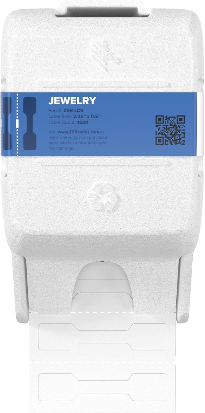 Zebra ZSB Series Labels - Potato Starch-Based Printer Label Paper - Recyclable Cartridge for Stickers - Versatile, Cloud-Based Adhesive - Jewelry, 2.25" x 0.5"