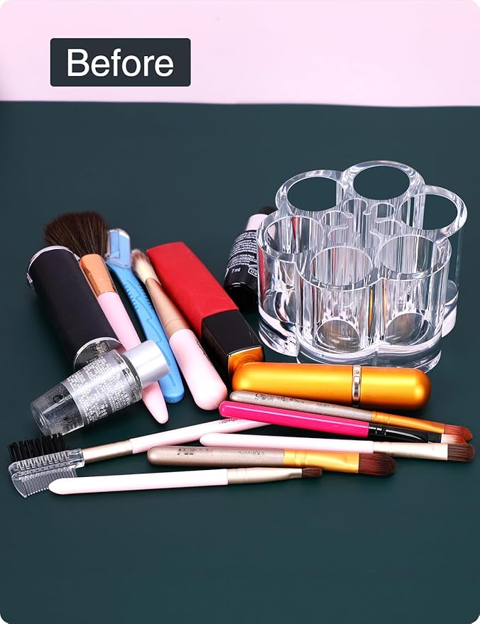 Acrylic Lipstick Holder,Small Flower Clear Compact Chapstick Lip Gloss Liner Nail Brush Organizer with 12 Slots