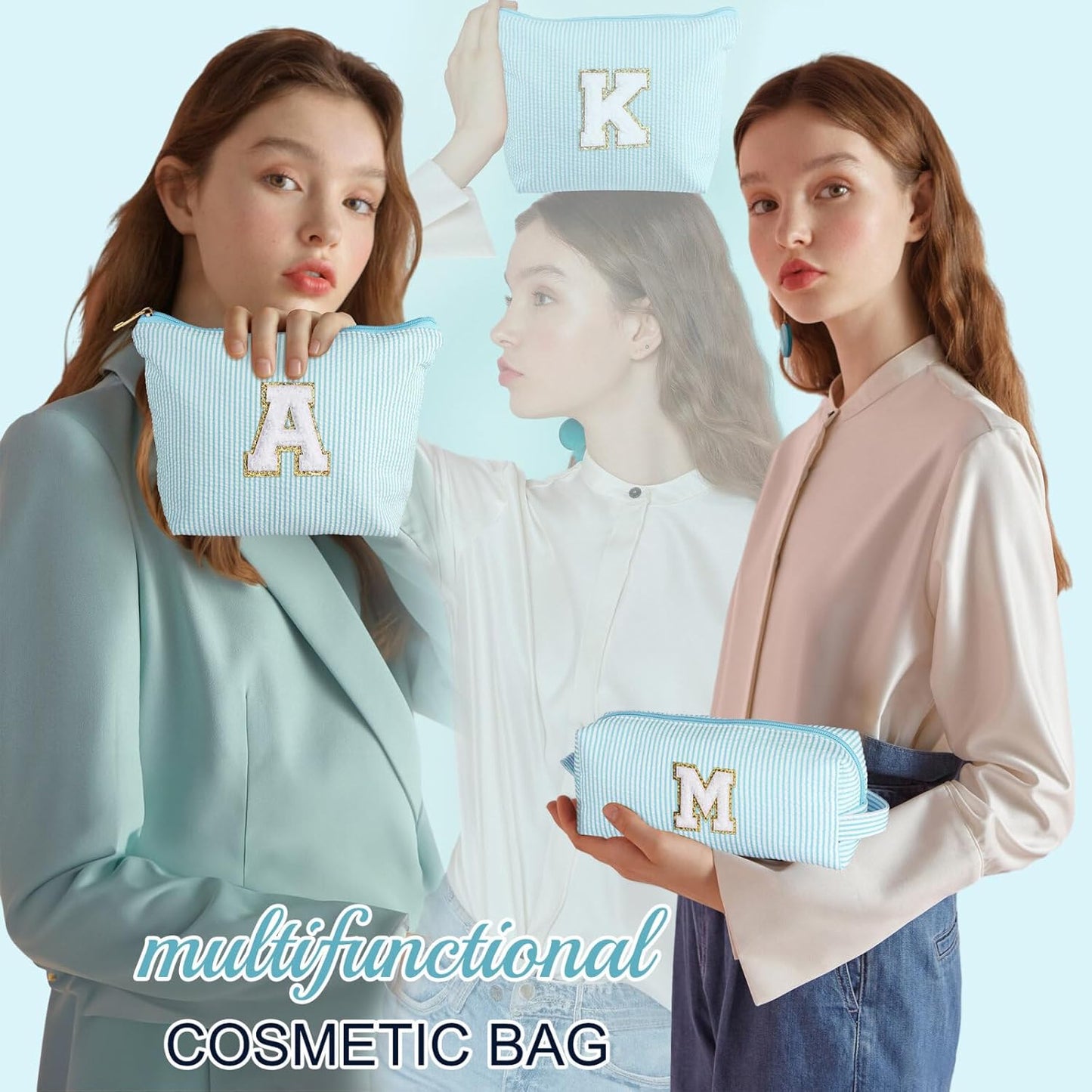 YOOLIFE Initial Makeup Bag for Girls Women - Skin Care for Teens 10-12 | Make Up Bag | Trendy Stuff for Tween Girls & Women | Graduation & Mothers Day Gifts