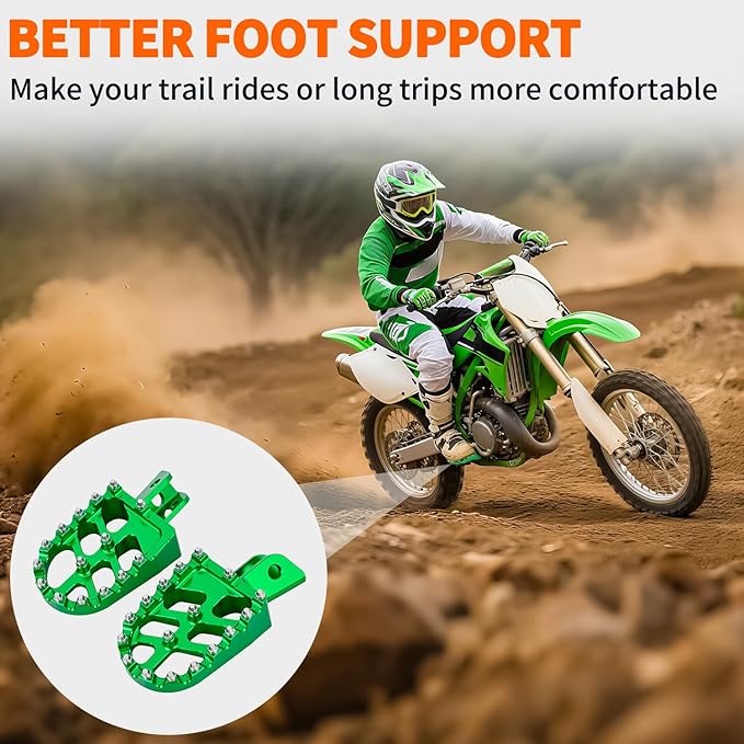 Nilight Motorcycle Foot Pegs Dirt Bike Footpegs Fit for Kawasaki KLX110 2002-2023 KLX110L 2010-2023 KX60 1998-2003 CNC Foot Pegs for Motorcycles Heavy Duty Aluminum Alloy Foot Rests, Green