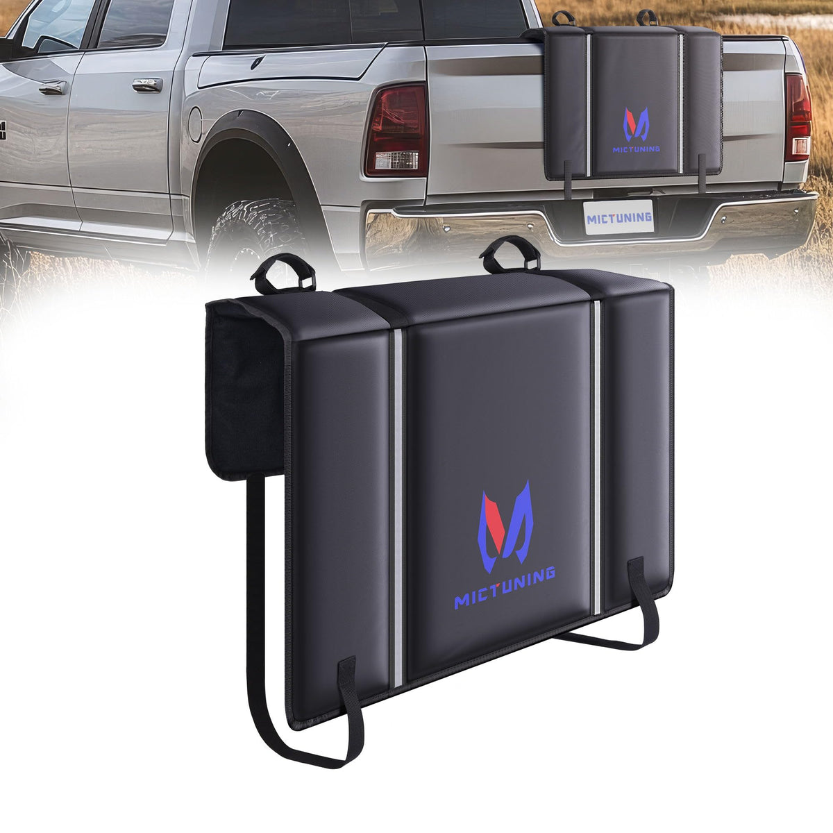 MICTUNING Tailgate Bike Pad for Mountain Bike, Secure 2 Bikes on Truck, ScratchResistant Tailgate Pad with Reflective Strips and Tool Pocket, for Outdoor Bicycle Transportation