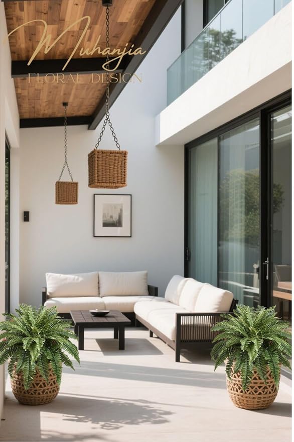 41" Silky Artificial Boston Fern Bush,Set of 2, Fake Fern Large Hanging Plant That Look Real for Outdoors Home Decor,61Branches. (41" 2Pcs61Fronds)
