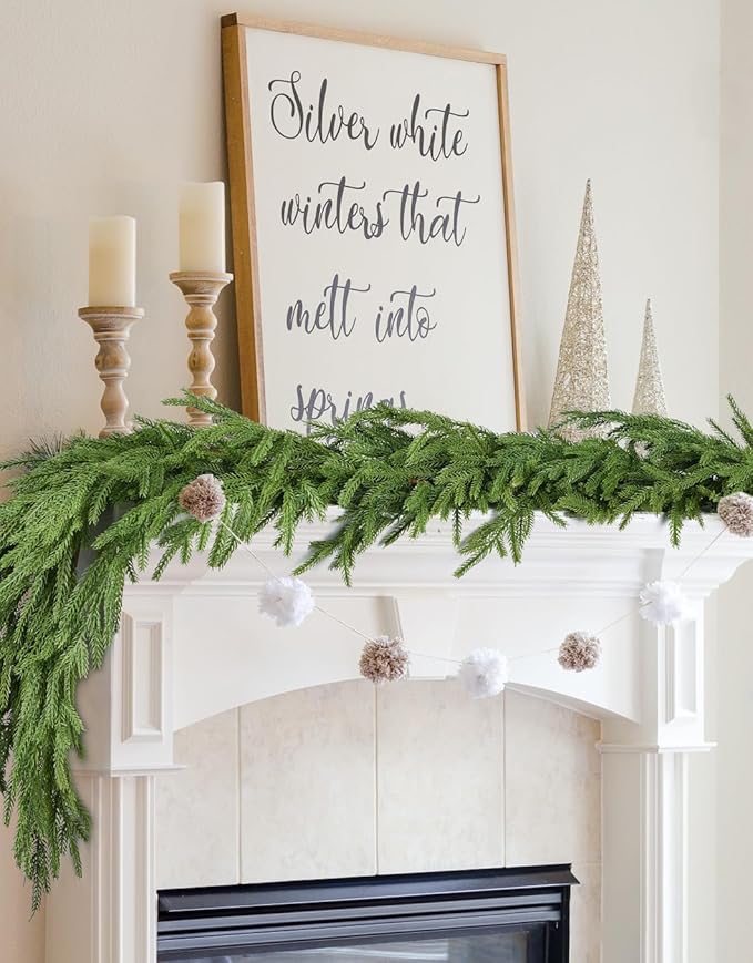 DearHouse Norfolk Pine Christmas Garland, 6Ft Artificial Greenery Christmas Decoration for Holiday Season, Mantel Fireplace Table Runner Centerpiece