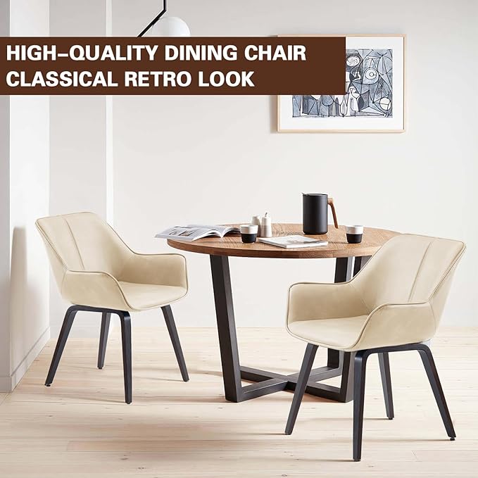 Upholstered Dining Chairs Set of 4 & 2 & 6 Faux Leather Accent Chair Living Room Chairs Kitchen & Dining Room Chairs Comfy Reading Chair for Bedroom Mid Century Modern Arm Chair (Beige, 4)