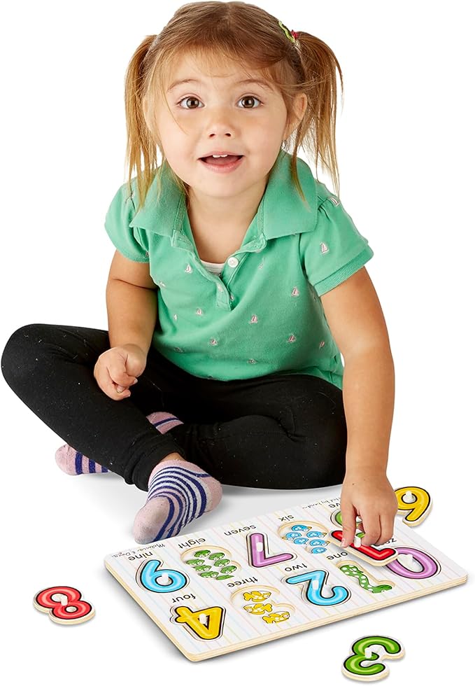 Melissa & Doug Lift & See Numbers Wooden Peg Puzzle - 10 Pieces - FSC Certified