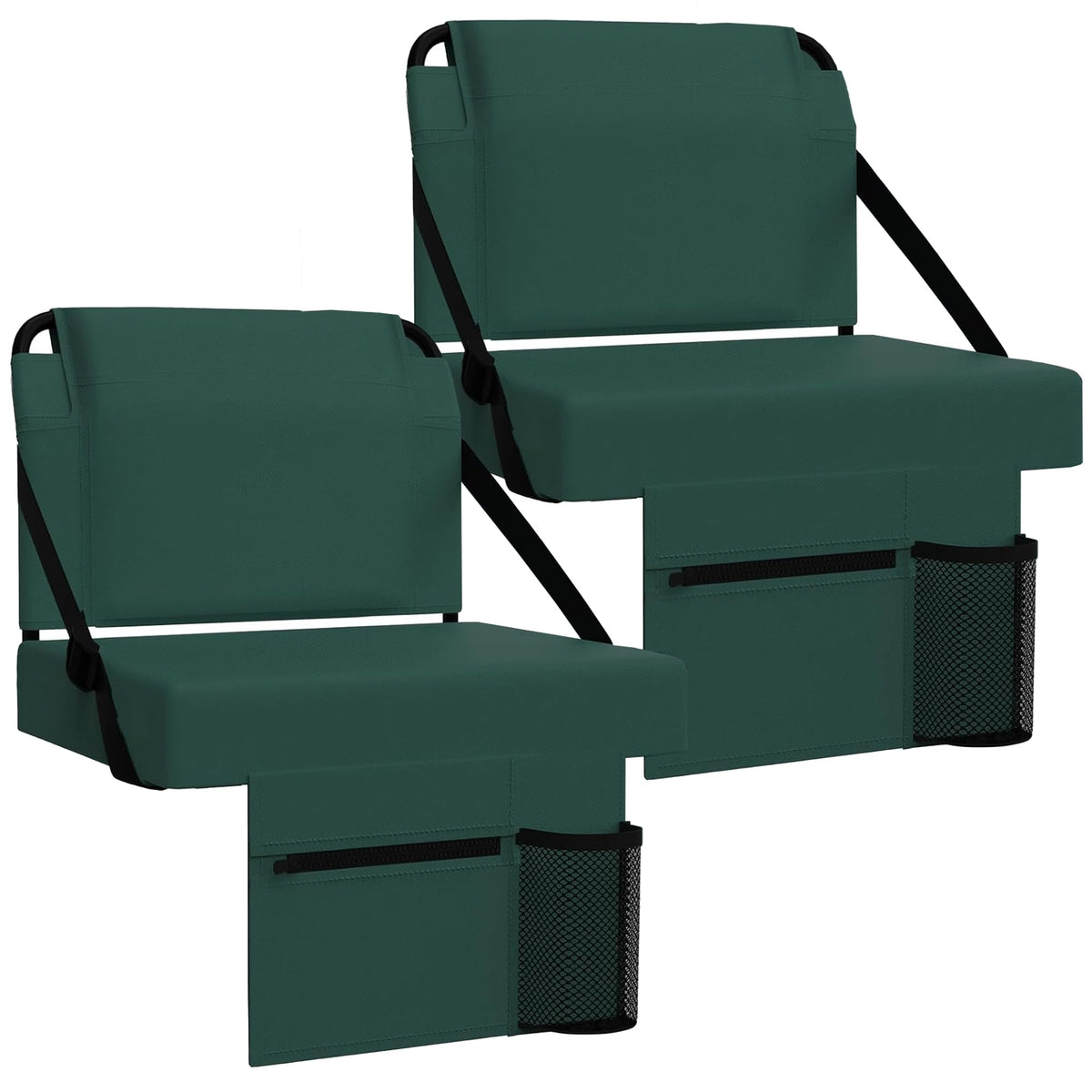 ACIPENSER 2pcs Stadium Seat for Bleachers with Back Support，Portable Bleacher Chairs with Back and Cushion，Includes Shoulder Strap and Cup Holder，Green