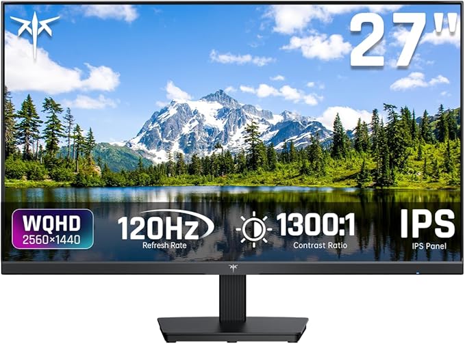 KTC 27 Inch Computer Monitor - QHD (2560 x 1440) Display, Up to 120Hz Monitor, IPS Panel, 123% sRGB, HDMI 2.0 x 2 & DP 1.4 x1, Adaptive Sync, Eye-Friendly Screen PC Monitors for Work Gaming, H27D9