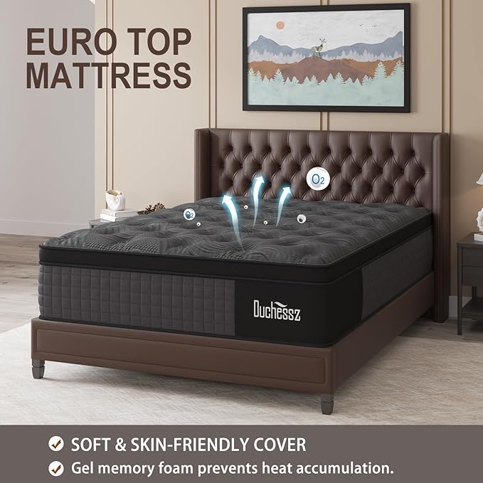 Queen Mattress, 12 Inch Hybrid Mattresses Black with Gel Memory Foam and Individually Pocket Innerspring Euro Top Medium Firm for Motion Isolation, Edge Support