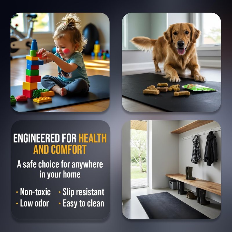 Rubber King Multi-Purpose Exercise Mat - 4' x 6' x 7mm - 100% Recycled Thick Rubber Mat for Home Gym Flooring, Non-Slip, Low-Odor Durable Workout Mat for Indoor/Outdoor, Shoe-Friendly - Black