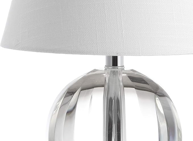 JONATHAN Y 16" Clear Crystal Ball LED Table Lamp, White Modern Bedside Lamp, with White Linen Empire Shade, Glam Orb Glass Nightstand Lamp for Living Room, LED Bulb JYL2079A