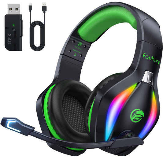 FC100 Gaming Headset with Microphone for PS4, PS5, Switch, Xbox, PC, Mac, Gamer Headset with RGB Light, Computer Headphones with Mic