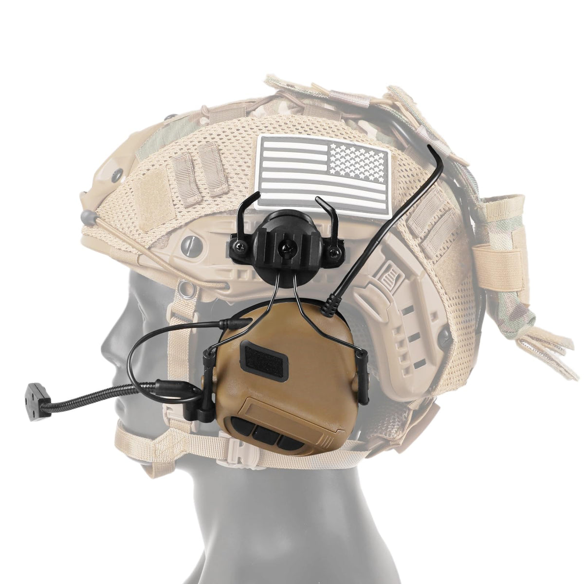 ClrfZebr Tactical Helmet with Headset,4in1 Upgraded Adjustable with Helmet Cover for Airsoft Cosplay Military Tactical Gear (TAN)