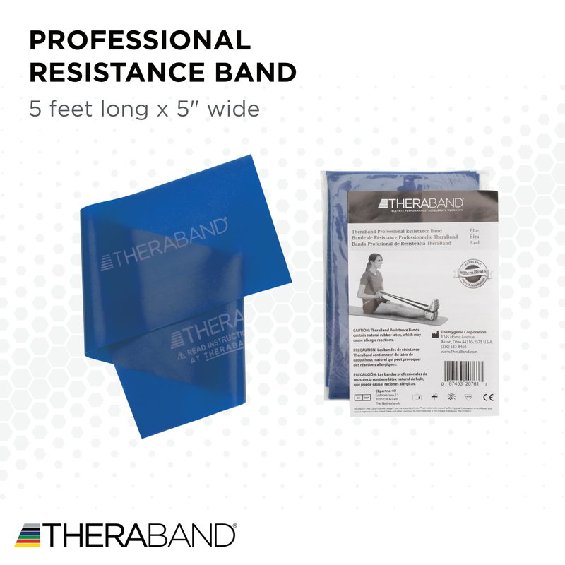 THERABAND Professional Resistance Band, Blue Level 4 Extra Heavy, 5 ft Exercise Band for Physical Therapy, Strength Training, Upper and Lower Body Workouts, Yoga and Pilates