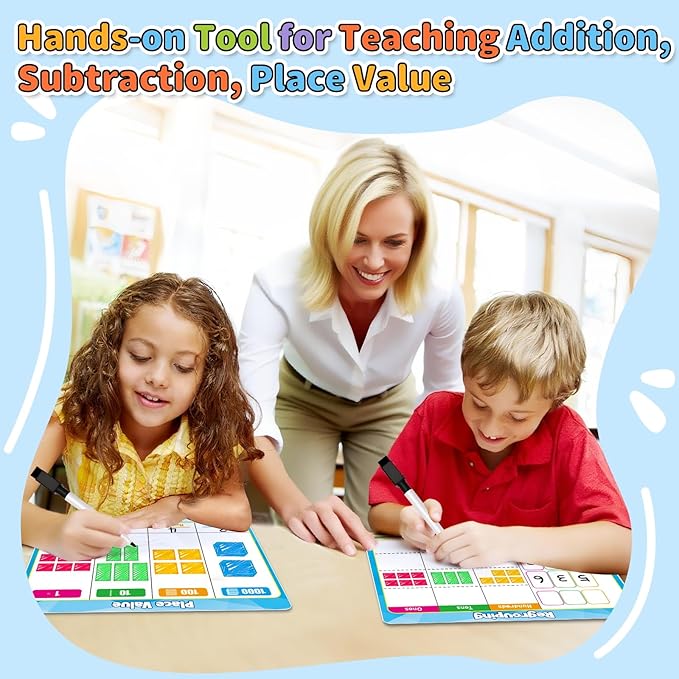 12 Pack Place Value Dry Erase Flash Cards Chart, 9" x 12" Base Ten Addition and Subtraction Math Manipulatives 1st 2nd 3rd Grade Classroom Must Haves Teacher Homeschool Supplies Essential