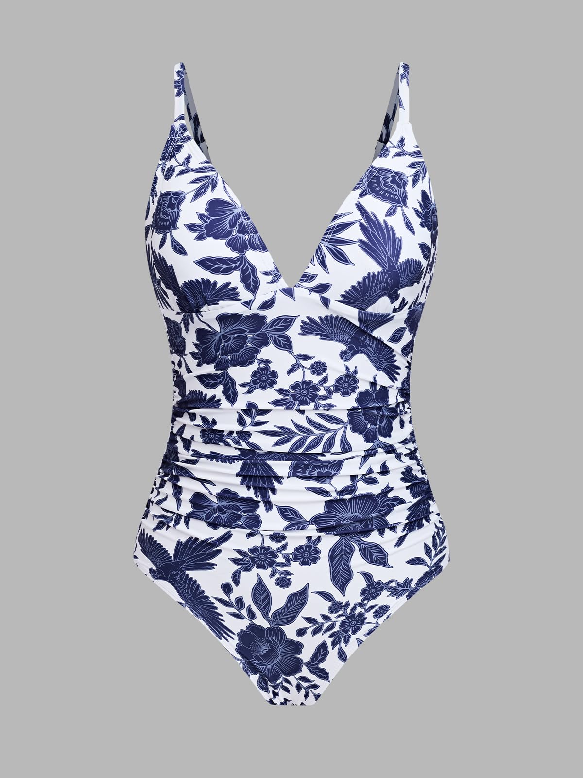 CUPSHE Women's One Piece Swimsuit Tummy Control V Neck Ruched Adjustable Straps, M