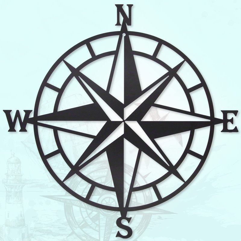 Resama Black Metal Décorative Nautical Compass Wall Decor, Indoor or Outdoor Wall Hanging Art Perfect for Beach