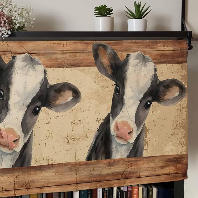 Farmhouse Cow Curtain Valances for Windows, Kitchen Valance Window Treatment