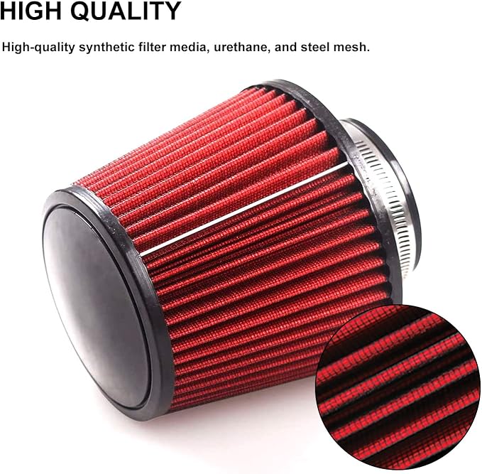 RYANSTAR 76mm 3" High Flow Round Tapered Cone Cool Air Filter Cleaner