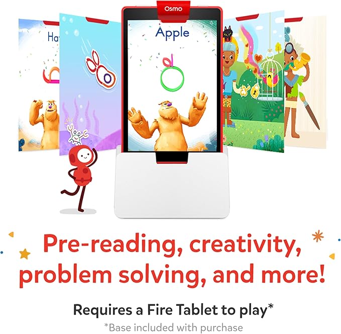 Osmo-Little Genius Starter Kit for Fire Tablet-4 Educational Learning Games-Preschool Ages 3-5-Phonics,Problem Solving & Creativity-STEM Toy Gifts,Kids(Osmo Fire Tablet Base Included)