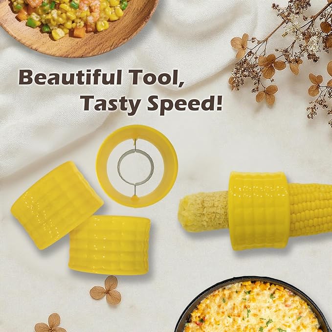 2-Pack Corn Stripper for Corn on the Cob – Corn-Shaped Handle for Natural Non-Slip Grip, Easy Twist & Turn Method (with Video Guide), Serrated Stainless Steel Blade, Dishwasher Safe Corn Peeler Tool