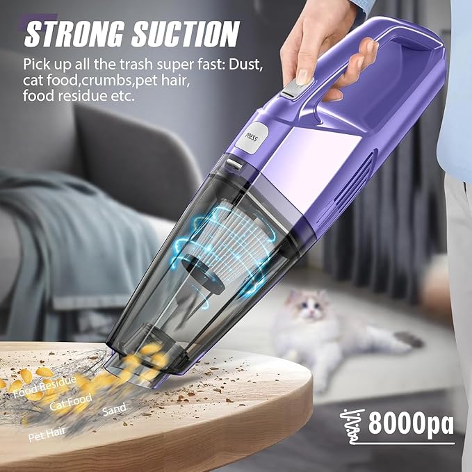 Bossdan Handheld Vacuum Cordless – Car Vac Portable with 8KPA & Multi Accessories & Low Noise, Lightweight Hand Held Vacuum Cordless Rechargeable for Car/Home/Dust/Pet Hair, Mine Portable Vacuum