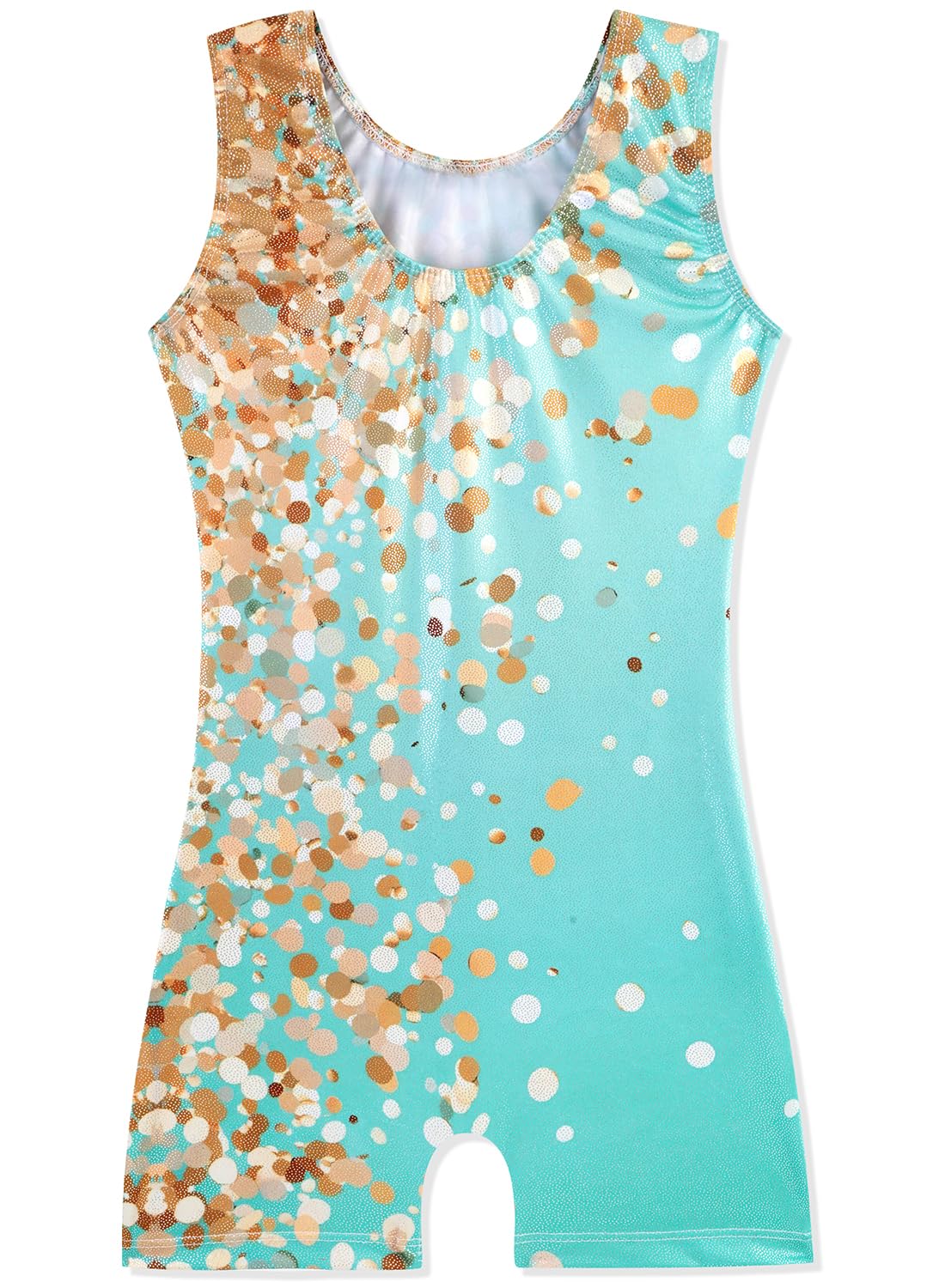 HOZIY Leotards for Girls Gymnastics Size 8-10 Years Aqua Blue Gold Sequins Glitter Shiny Sparkly Sparkle Biketard Kids Leo Equipment Unitard Outfits