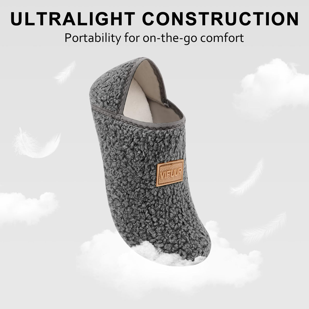 VIFUUR House Slippers for Women Men Slip on Indoor Barefoot Slipper Socks Fuzzy Cozy Sock Shoes for Home Bedroom Travel Grey,38/39