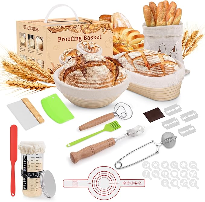 Sourdough Starter Kit, Sourdough Bread Baking Supplies, Bread Proofing Basket, sourdough starter jar, Sourdough Bread Basket, for Bread Making Baking Fermentation, Holiday Activities