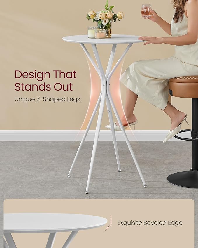 VASAGLE Bar Tables Set of 2, Round Cocktail High Top Pub Bistro Table for Events Party, Kitchen Dining, Home Bar, 23.6 x 23.6 x 41.3 Inches, Sturdy Metal Frame, Modern Style, Easy to Assemble, White