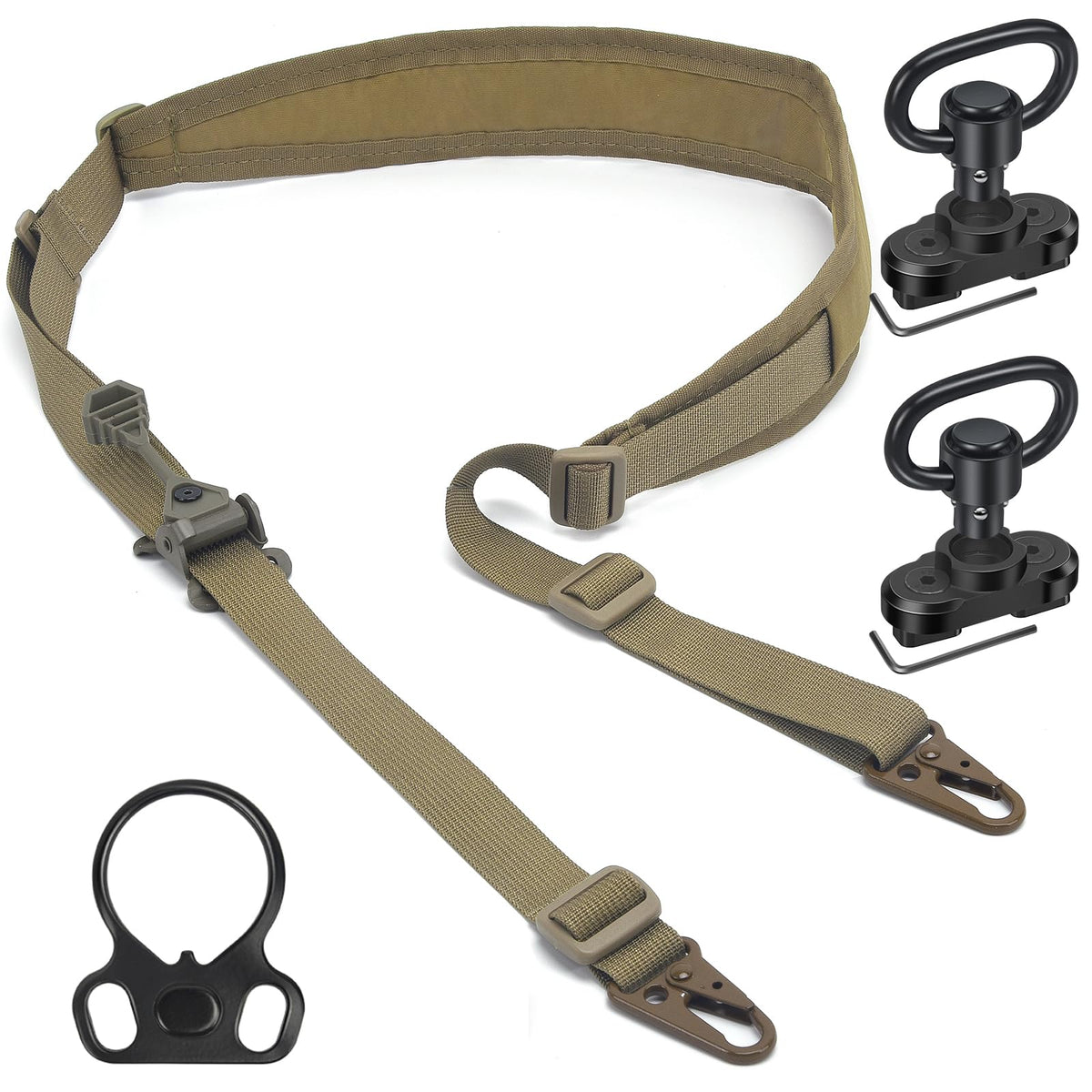 WarBull Padded 2 Point Sling, QD Swivel 2 Point Sling with HK Hook, Tactical Gun Sling for Rifle, Shotgun, and Crossbow, Ideal Gift for Hunter, Shooting (Coyote Brown)