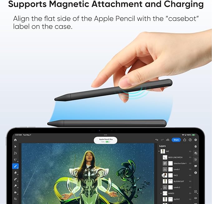 Fintie Silicone Sleeve for Apple Pencil Pro & Apple Pencil 2nd Generation, Light Pen Skin Case Cover Soft Protective Grip Holder with 2 Nib Covers Accessories, Black