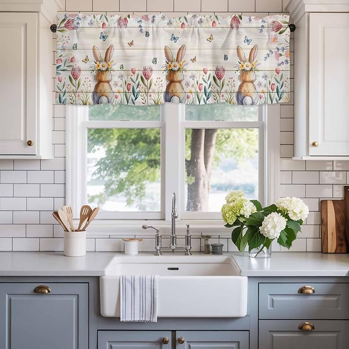 Easter Curtain Valances for Windows, Kitchen Valance Window Treatment, Spring
