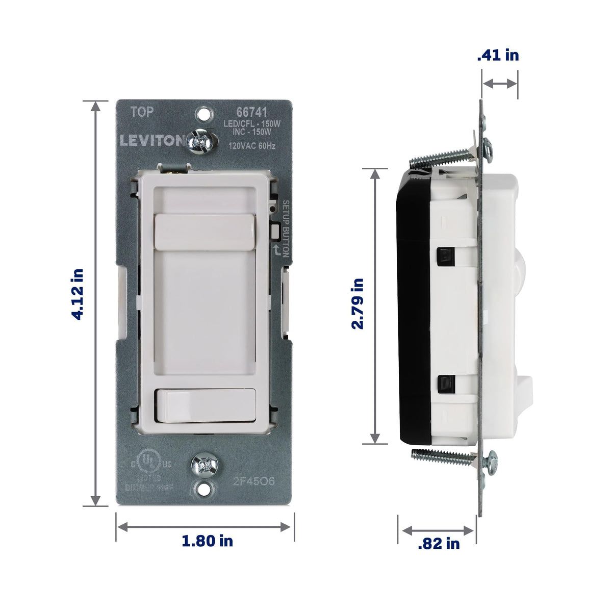 Leviton SureSlide LED Advanced Dimmer Switch for 150W Dimmable LED, Halogen and Incandescent Bulbs and Fixtures, 66741-W, White
