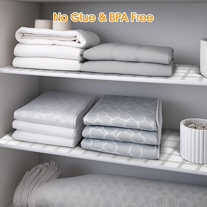 Shelf and Drawer Liner for Kitchen Cabinets Non-Adhesive, Strong Grip Non-Slip Thickened Cabinet Liners for Shelves, Waterproof Mats for Dresser Cupboard, White Square, 12 in x 30 Feet