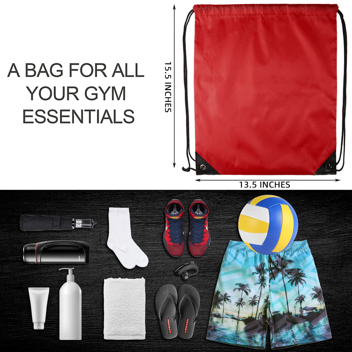 GoodtoU Drawstring Backpack, Nylon Cinch Sack Gym Bag for Sport, Traveling, Team (Red, 128Pcs)