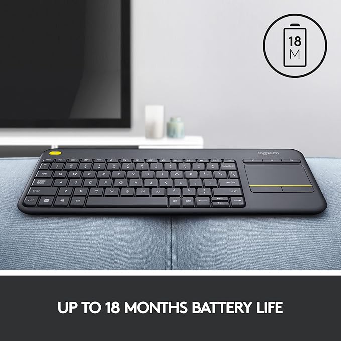 Logitech K400 Plus Wireless Touch TV Keyboard with Easy Media Control and Built-in Touchpad, HTPC Keyboard for PC-Connected TV, Windows, Android, ChromeOS, Laptop, Tablet - Black