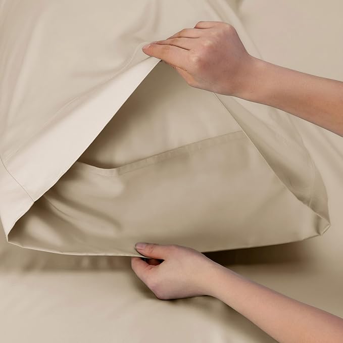 Bedsure Cooling Sheets Twin, Rayon Derived from Bamboo, Cooling Sheets, Breathable & Soft, Deep Pocket Up to 16 Inches, Hotel Luxury Silky Bedding for Hot Sleepers, Beige