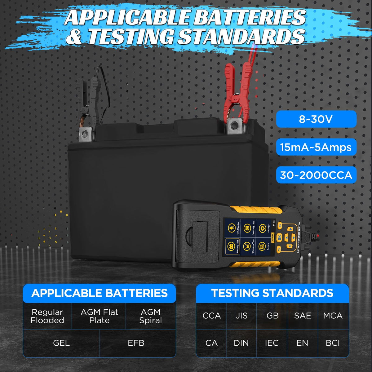 AUTOOL Car Battery Tester 12V 24V Automotive Battery Load Tester with Printer 20-2000CCA Alternator Tester, Cranking & Charging & Leakage Test, 3.2" Screen with Data Review Reverse Polarity Protection