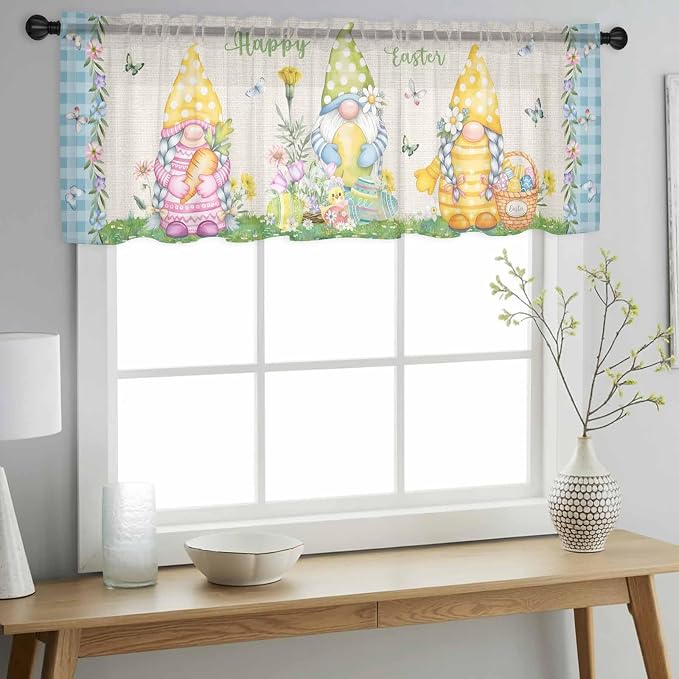 Easter Sheer Valances for Windows 60"x18", Light Filtering Kitchen Curtains