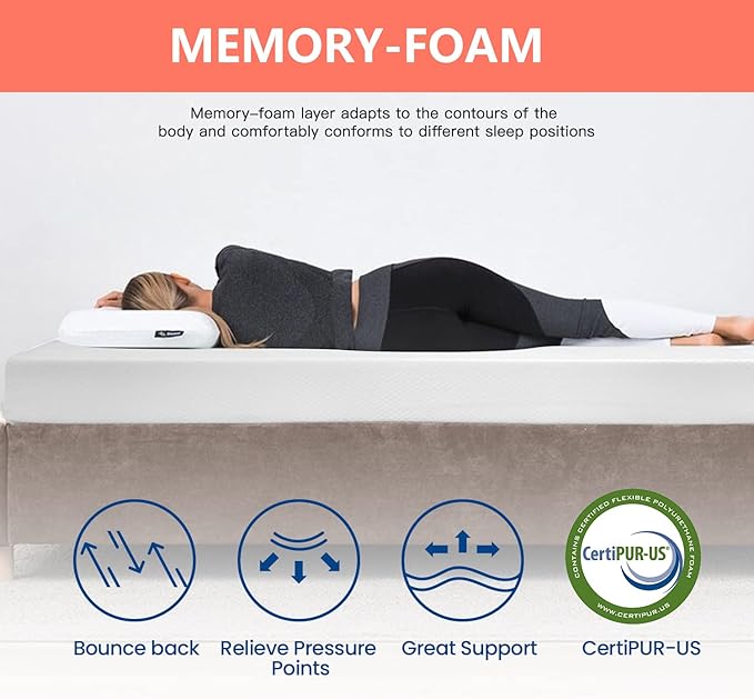 FDW | 5 Inch Full Mattress | Medium Firm | Gel Memory Foam Mattress | White | Bed in a Box, CertiPUR-US Certified | Pressure Relief, Cooling Ventilated Foam | Washable Removable Cover