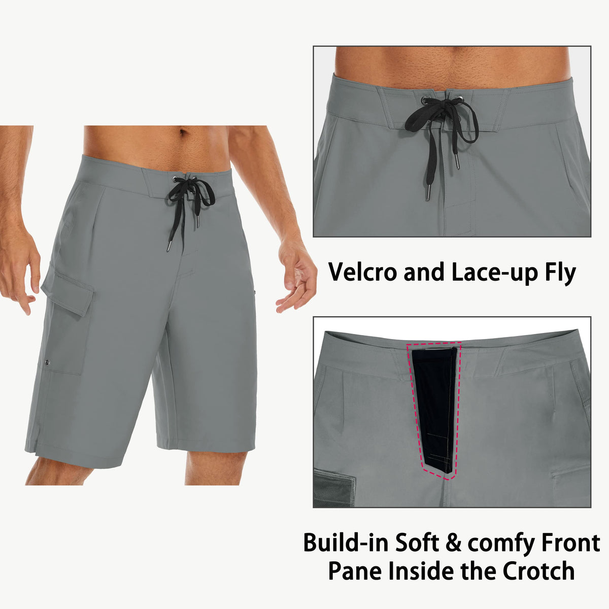 MIVEI 22" Men's Board Shorts Swimwear No Mesh Lining - Long Swim Trunks Surf Shorts Bathing Suit with Zipper Pocket UPF50+