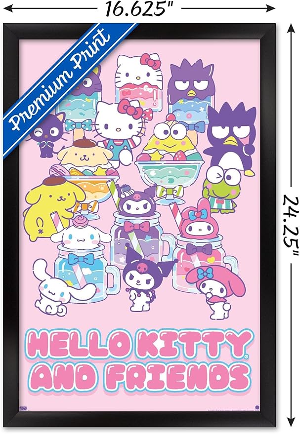 Trends International Hello Kitty and Friends: 24 Summer Fresh - Group Wall Poster, 22.4L x 14.7W, Black Framed Version