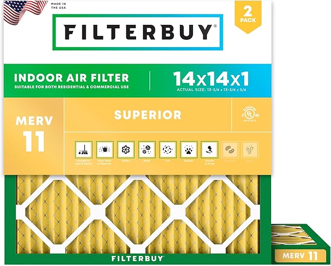 Filterbuy 14x14x1 Air Filter MERV 11 Superior Pet & Allergy Defense,