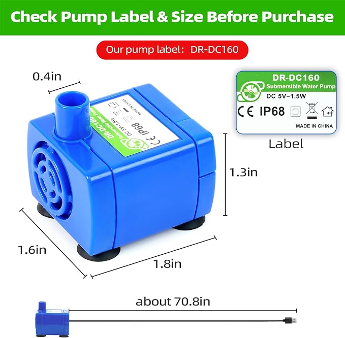 Cat Water Fountain Pump, IP68 DR-DC 160 Submersible Water Pump