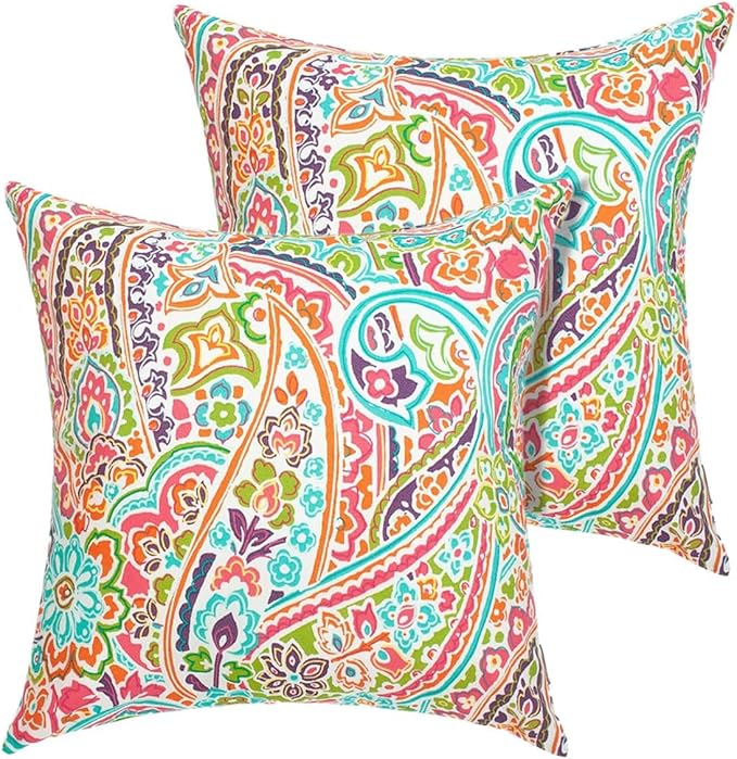 FUNHOME Outdoor Pillow Covers ONLY, No Insert! Pack of 2 Square Throw Pillow Covers, Decorative Water-Repellent Modern Cushion Cases for Sofa Patio Couch Decoration 18 x 18 Inch-Melora Paisley