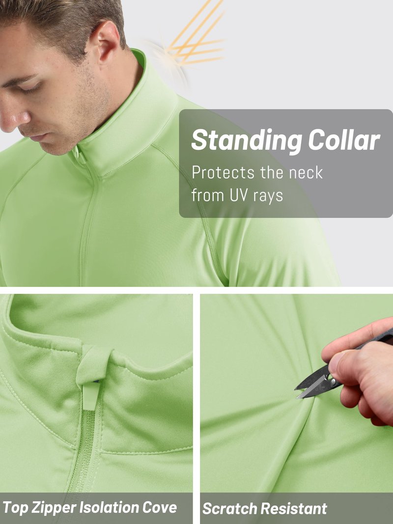 TACVASEN Athletic Quarter Zip Pullover Shirts for Men Running Shirts Quick Dry Sun Protection Sun Long Sleeve Beach UPF50+ T-Shirts Light Green