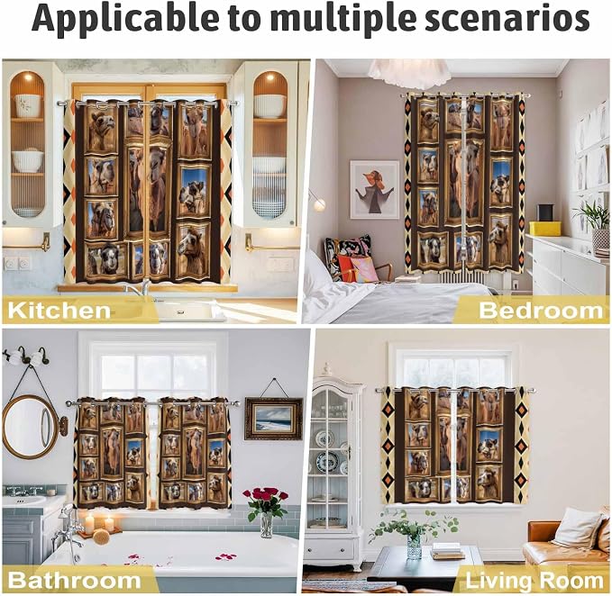 2 Panel Kitchen Cafe Curtains, Wildlife Camels Sunlight Filtering Nature Air