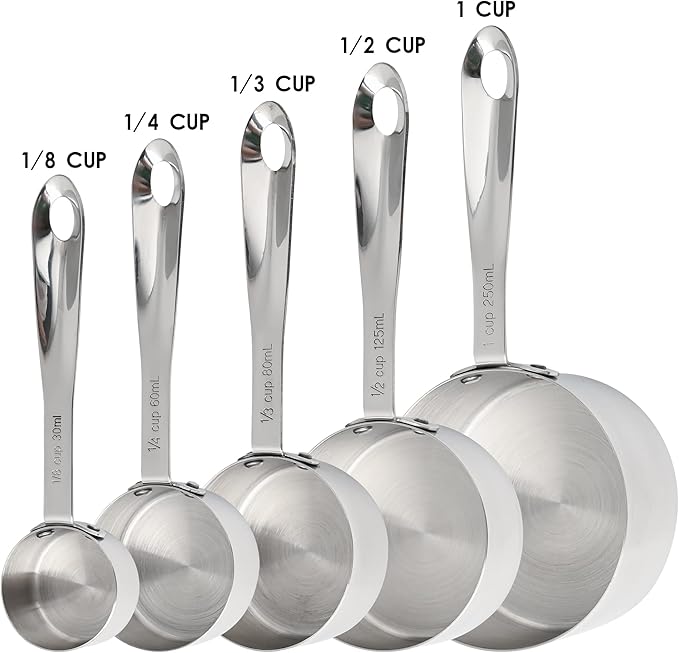 Nstezrne Measuring Cups Set of 5, Stainless Steel Measuring Cups Set, Kitchen Measuring Cup Set, Metal Measuring Spoons for Baking, Dry Measuring Cups, Heavy Duty Measurement Cups with 1/8 Measure Cup