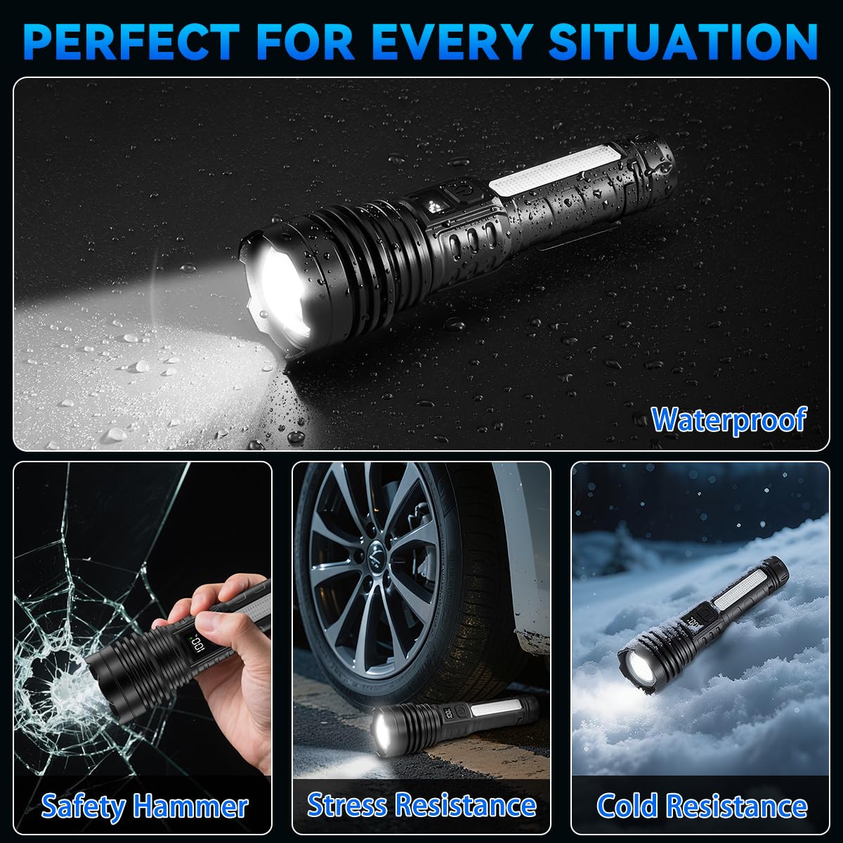 4Pack Rechargeable Flashlights High Lumens, 7Mode Flash light for Home