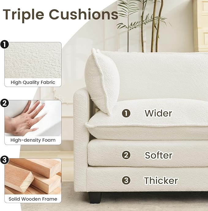 ROWHY Modular Loveseat Sectional Sofa, 78" Upholstered Loveseat, 2 Deep Seat Sofa Couch with 2 Throw Pillows for Small Space, Modern Comfy Cloud Couch for Living Room, Chenille, Beige